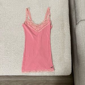 Used Ladies Hollister Pink Lace Trim Tank Top Size S